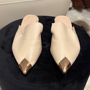 Elegant Cream Mules with Gold Accents